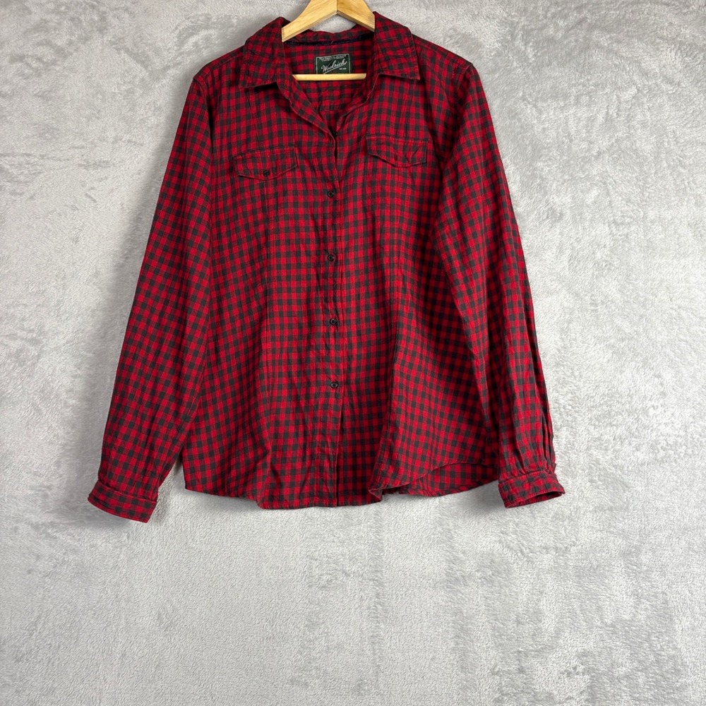 Woolrich Womens XL Red Black Buffalo Plaid Cotton Button Down Shirt Cozy Lounge